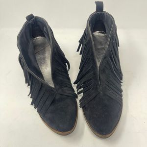 Coconuts by Matisse Women's Fringe Suede Black Chunky Heeled Boots Size 8.5